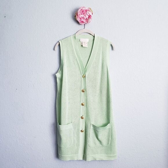 Escada Vintage Pastel Green Buttondown Vest Tunic Vest - Picture 1 of 7